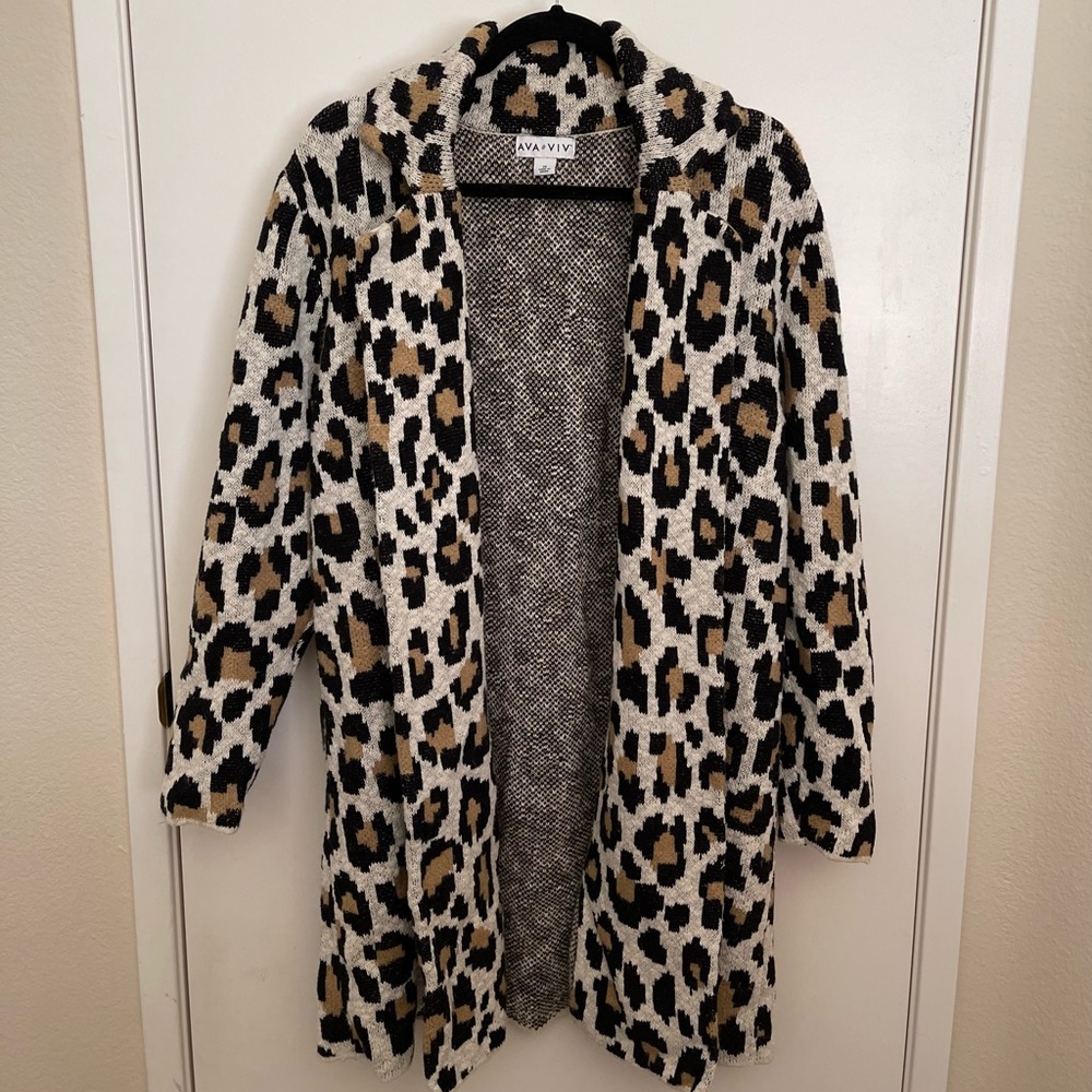 Ava and Viv Leopard Print Knit Coat